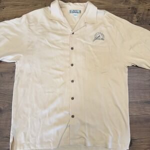 Tommy Bahama Mens Large 100% Silk Golf 101st US Open Hawaiian Shirt Yellow Peach